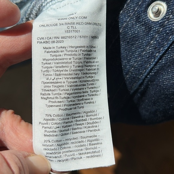 Only Blue Denim Button Snap Down Dress Dark Blue Long Sleeves Size Small - Picture 10 of 12